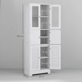 HOMCOM Dulap pentru Baie cu 3 Uși Duble din Lemn 60x30x170.5 cm, Alb | Aosom Romania