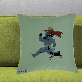 Perna Personalizata Fullmetal Alchemist Edward si Alphonse, 40x40 cm, Verde, Husa Detasabila, Perna Inclusa, BEKZ®