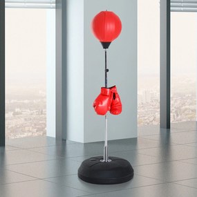 HOMCOM Sac de Box de Podea cu Înălțime Reglabilă, Mănuși de Box și Bază Umplută, 43x43x126-144 cm, Roșu | Aosom Romania
