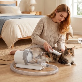 PawHut Kit de Toaletare pentru Câini și Pisici 5 în 1, cu Aspirator 10 kPa, Mașină de Tuns și Perie, Recipient 2,5 L, 3 Viteze, Silențios | Aosom Romania