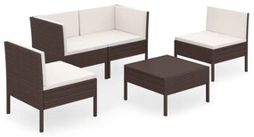 Set mobilier de gradina cu perne, 5 piese, maro, poliratan 2x colt + 2x mijloc + suport pentru picioare, 1