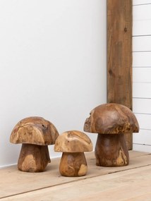Set 3 decorațiuni ciuperci din lemn de tec pentru exterior, Ø35 cm