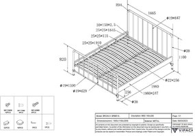 Pat matrimonial verde din metal cu somieră 160x200 cm BRONXX – Vipack