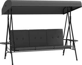 Outsunny Balansoar de grădină 3 locuri, confort sporit, acoperiș reglabil, 2 tăvi laterale, perne, oțel/poliester | Aosom Romania