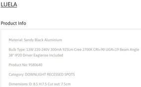 Spot LED incastrabil tavan fals / plafon LUELA 2700K negru