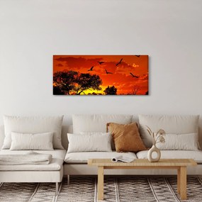 Tablou cu păsări în apus de soare (120x50 cm)