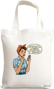 Sacosa de Panza pentru Cumparaturi, Geanta Tote, model What a psycho 38 x 34.5 cm, Alba, BEKZ®