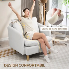 HOMCOM Fotoliu Modern pentru Living din Țesătură cu Șezut Larg și Gros, Crem | Aosom Romania