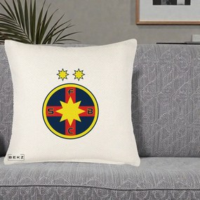 Perna Personalizata FCSB Fotbal Club Steaua Bucuresti, 40x40 cm, Crem Reliefat, Husa Detasabila, Perna Inclusa, BEKZ®