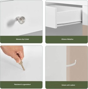 Masuta machiaj cu Oglinda LED si 3 Sertare pentru Cosmetice, Set Masa toaleta 102 cm, Alb, masuta cosmetica, vanity - SEA817