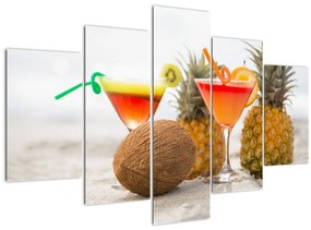 Tablou cu ananas și pahare pe plajă (150x105 cm)