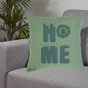 Perna Decorativa HOME Iarna cu Coroana, 40x40 cm, Verde, Husa Detasabila, Perna Inclusa, BEKZ®