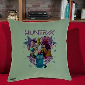 Perna Personalizata K-pop HUNTRX Trio 3D cu Pisica Fulgere, 40x40 cm, Verde, Husa Detasabila, Perna Inclusa, BEKZ®