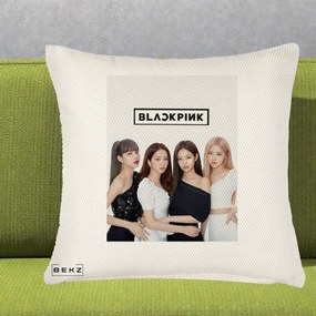 Perna Personalizata K-pop BLACKPINK Foto Grup-Negru, 40x40 cm, Crem Reliefat, Husa Detasabila, Perna Inclusa, BEKZ®