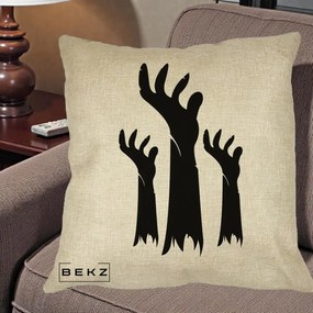 Perna Decorativa Halloween Maini Zombie Alb-Negru, 40x40 cm, Crem, Husa Detasabila, Perna Inclusa, BEKZ®