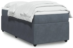 vidaXL Pat box spring cu saltea, gri închis, 90x190 cm, catifea