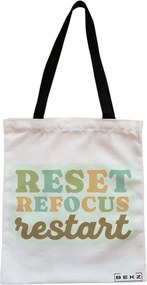 Sacosa de Panza pentru Cumparaturi, Geanta Tote, model RESET REFOCUS RESTART, Cu fermoar, 38x34.5 cm, Alba, BEKZ®