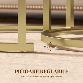 HOMCOM Set 2 Măsuțe de Cafea cu Blat cu Efect de Marmură din MDF și Oțel, Ø50x50.5 cm și 60x36x43.5 cm, Alb și Auriu | Aosom Romania