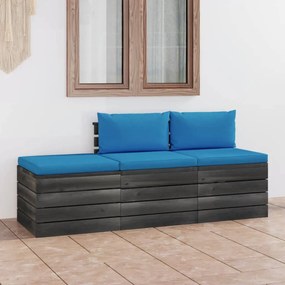 Set mobilier gradina din paleti cu perne, 3 piese, lemn de pin Albastru deschis, 3