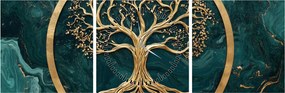 Tablou – Arborele vieții auriu în marmură (cu ceas) (90x30 cm)