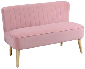 Sofa 2 locuri din stofa HOMCOM Canapea tapitata Canapea dubla Mobilier de living Canapea din lemn Material textil moale Spuma de poliester Roz 117 x 56,5 x 77 cm | Aosom Romania