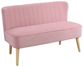 Sofa 2 locuri din stofa HOMCOM Canapea tapitata Canapea dubla Mobilier de living Canapea din lemn Material textil moale Spuma de poliester Roz 117 x 56,5 x 77 cm | Aosom Romania