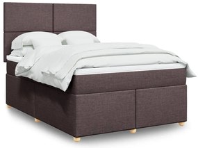 vidaXL Pat box spring cu saltea, maro închis, 140x200 cm, textil