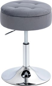 HOMCOM Round Bar Stool, Height Adjustable Swivel Pub Chair with Storage and Metal Base, Backless Tufted Makeup Stool for Breakfast Counter, Kitchen Island, Bedroom, Living Room, Grey | Aosom Romania