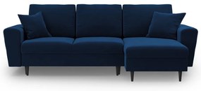 Colțar albastru extensibil, cu spațiu de depozitare cu tapițerie din catifea Kyoto – Cosmopolitan Design