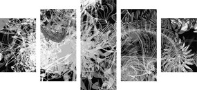 Tablou 5-piese artă abstractă alb-negru