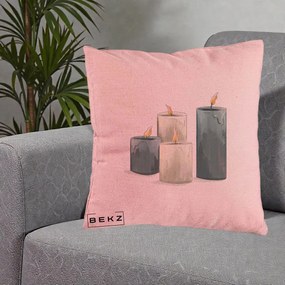 Perna Decorativa Lumanari Hygge Alb-Verde, 40x40 cm, Roz, Husa Detasabila, Perna Inclusa, BEKZ®