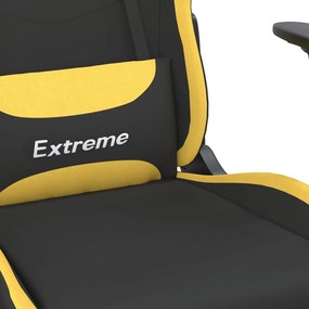 Scaun de gaming pivotant cu taburet negru galben deschis textil