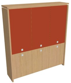 Dulap înalt Verno 188 x 46 x 210 cm, uși combinate, stejar deschis / portocaliu