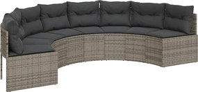 vidaXL Canapea de grădină cu perne semi-rotunde, gri, poliratan