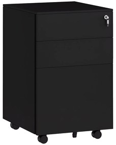 Vinsetto Container cu role și sertare, Negru, 3 sertare, blocabil, mobil, 37 cm x 43,5 cm x 60 cm | Aosom Romania
