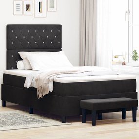 vidaXL Pat cu Primăvară Box cu Saltea &amp; Bancă Negru 120x200 cm Catifea