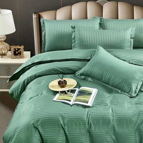 Lenjerie HoReCa  pat dublu  Damasc Finetat Deluxe cu Elastic  6 piese  Jojo Home  Verde Menta