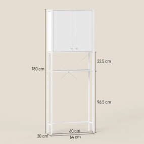 Mobilier HOMCOM pentru Baie Deasupra WC-ului cu Dulap și Raft Deschis, Mobilier Salvaspazio cu Picioare din Metal pentru Baie și Spălătorie, 64x20x180 cm, Alb | Aosom Romania