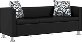 vidaXL Canapea cu 3 locuri, negru, piele artificială