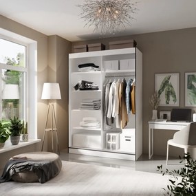 Dulap cu usi glisante si oglinda Osgar, ADRK Furniture (Culoare: Alb, Dimensiuni: 120x216 cm)