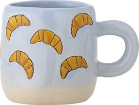 Cană din ceramică artizanală, albastru marin, pictată manual cu croissante, 6x7 cm, 110 ml, „Millie"