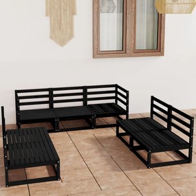 3075423 vidaXL Set mobilier de grădină, 7 piese, negru lemn masiv pin