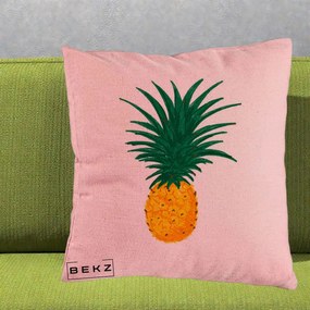 Perna Decorativa Ananas Tropical, 40x40 cm, Roz, Husa Detasabila, Perna Inclusa, BEKZ®