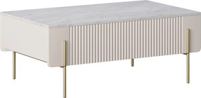 Măsuță de cafea Malmi 100 cm cu sertare - cașmir / crema bianca / picioare aurii