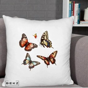 Perna Decorativa Colectie Fluturi Multicolori, 40x40 cm, Alb Pufos, Husa Detasabila, Perna Inclusa, BEKZ®