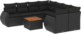 vidaXL Set mobilier de grădină cu perne, 9 piese, negru, poliratan