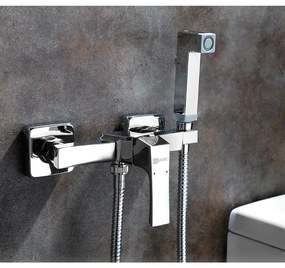 Baterie bideu pe perete cu dus igienic Lemark Unit crom lucios