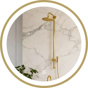 HOMCOM Oglindă de baie cu iluminare LED rotundă 40 cm, oglindă luminoasă de perete cu 3 temperaturi de culoare, reglabilă, auriu | Aosom Romania