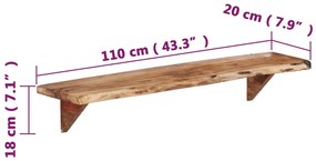 Rafturi de perete, 2 buc., 110x20x18 cm, lemn masiv de acacia 2, 110 x 20 x 18 cm