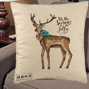 Perna Decorativa Ren Tis the Season to be Jolly, 40x40 cm, Bej, Husa Detasabila, Perna Inclusa, BEKZ®